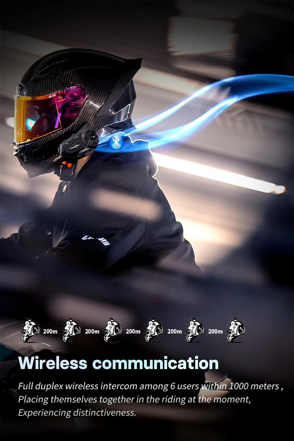 Motorcycle Helmet Intercom with Camera – Bluetooth 5.0, 1000m Range, Group Ride