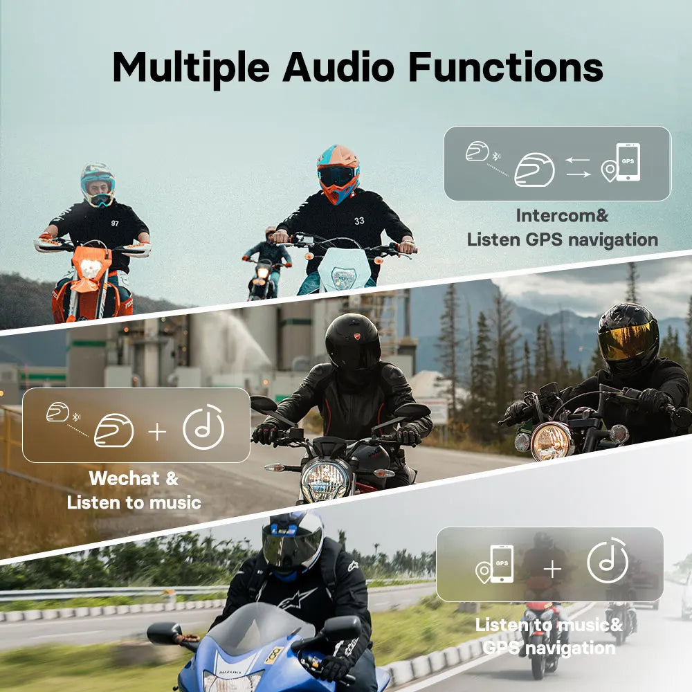 Motorcycle Helmet Intercom with Camera – Bluetooth 5.0, 1000m Range, Group Ride