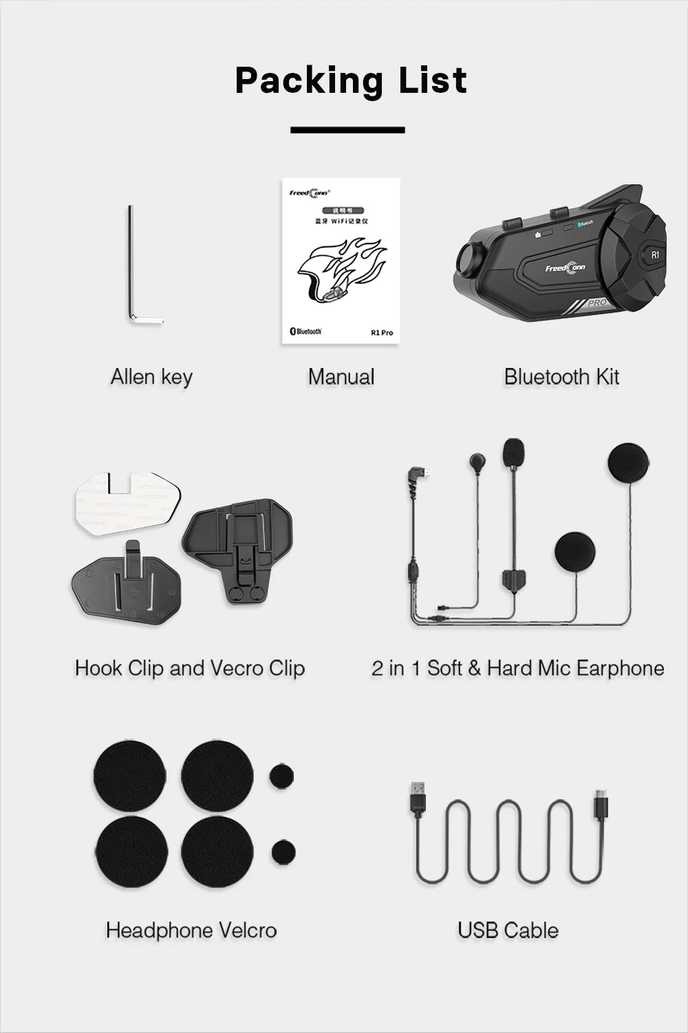 Motorcycle Helmet Intercom with Camera – Bluetooth 5.0, 1000m Range, Group Ride