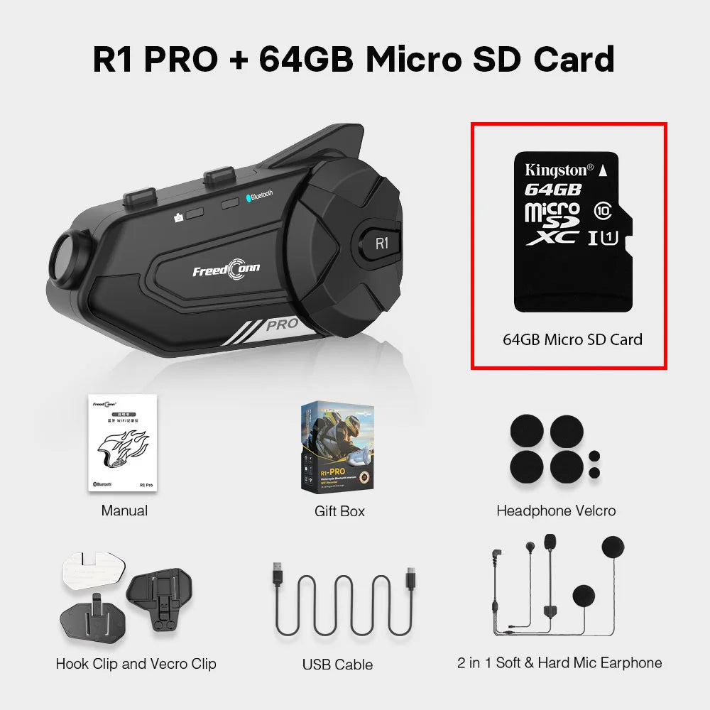 Motorcycle Helmet Intercom with Camera – Bluetooth 5.0, 1000m Range, Group Ride