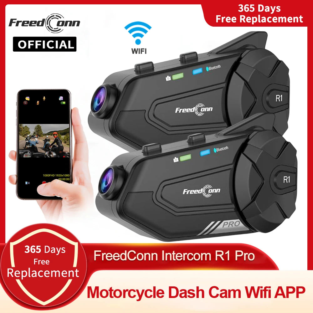 Motorcycle Helmet Intercom with Camera – Bluetooth 5.0, 1000m Range, Group Ride